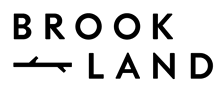 The image displays the words "BROOK LAND" in black text on a green background.